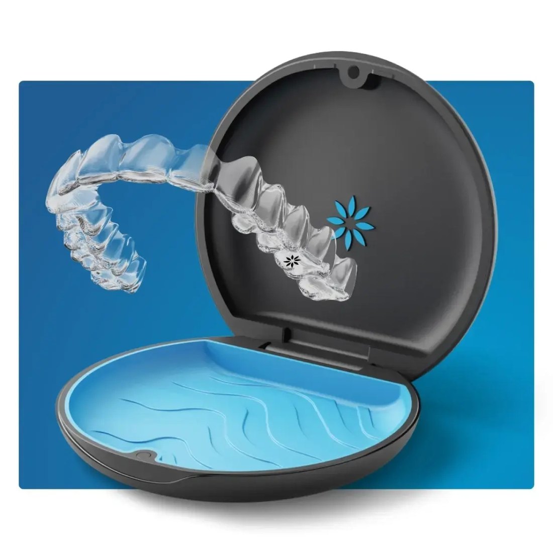 Clear Invisalign aligner and carrying case